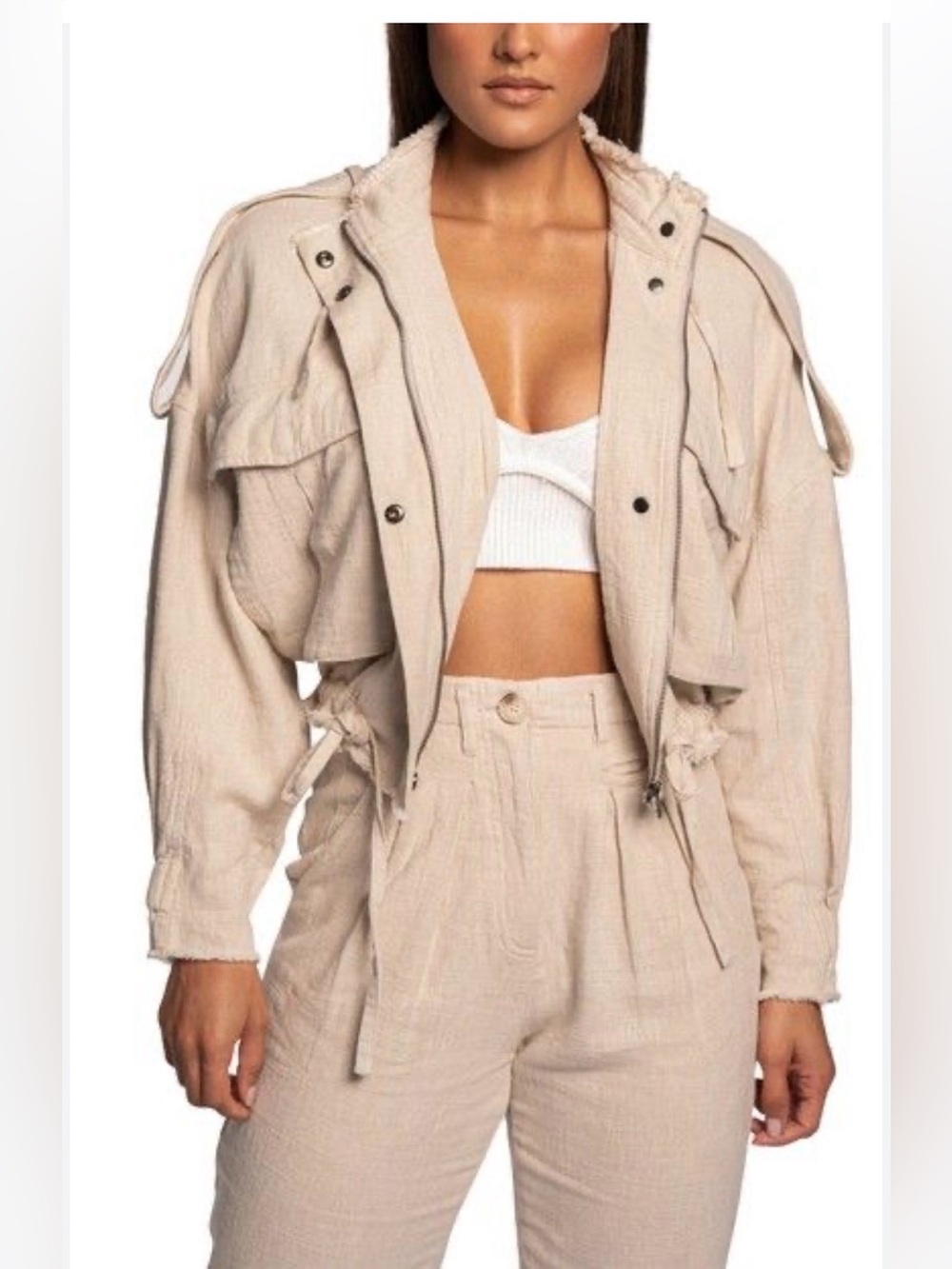J.LUXLABEL Bridget Linen Utility Jacket Natural M Worn Once